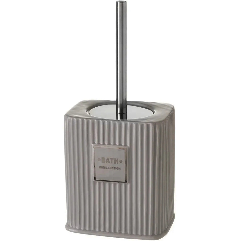 Portascopino da Bagno con Spazzolone Ceramica Grigio Design Moderno 15x12x32 cm
