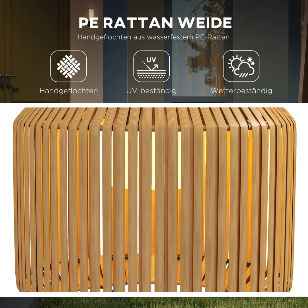 Lampada solare da esterno a stelo in acciaio e polyrattan