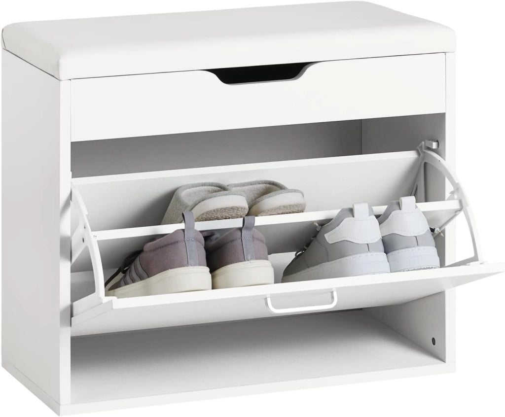 Scarpiera Salvaspazio Slim Ingresso– Panca Scarpiera da Ingresso con Contenitore Nascosto – Cassapanca Pieghevole per Corridoio o Camera da Letto – Bianco 60x30x50cm 120kg – FSR95-W