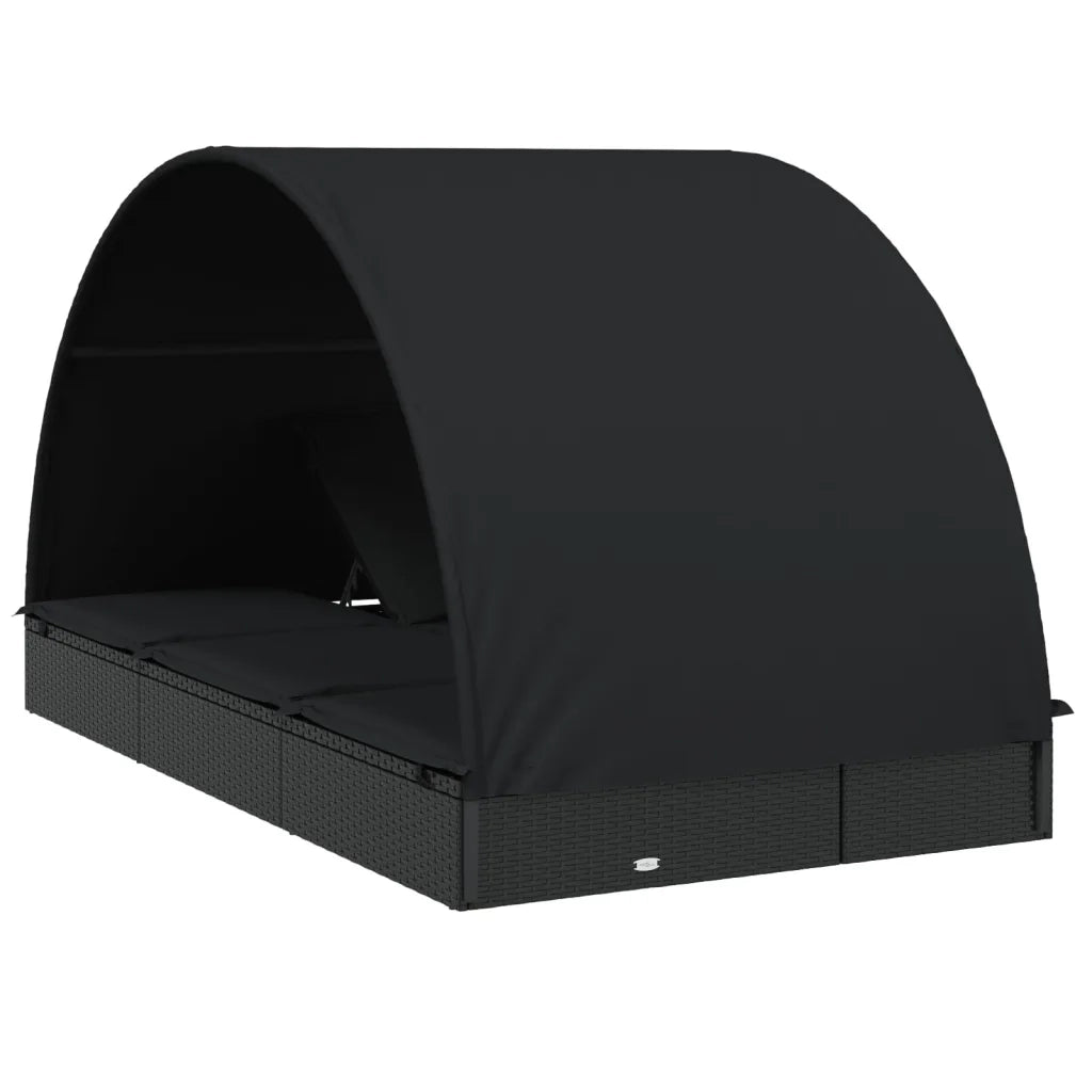 Sdraio da giardino | Lettino Doppio Tetto Rotondo Nero 211x112x140 cm in Polyrattan