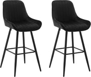 2 Sgabelli Alti da Bar con Schienale, Sedie Moderne con Poggiapiedi Quadrato, Sedie in Velluto Ergonomiche per Bistrot, Altezza Sedile 71cm, Gmabe in Metallo, Nero, BH394sz-2