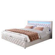 Letto imbottito 160x200 cm; contenitore e LED; PU bianco (Senza materasso)