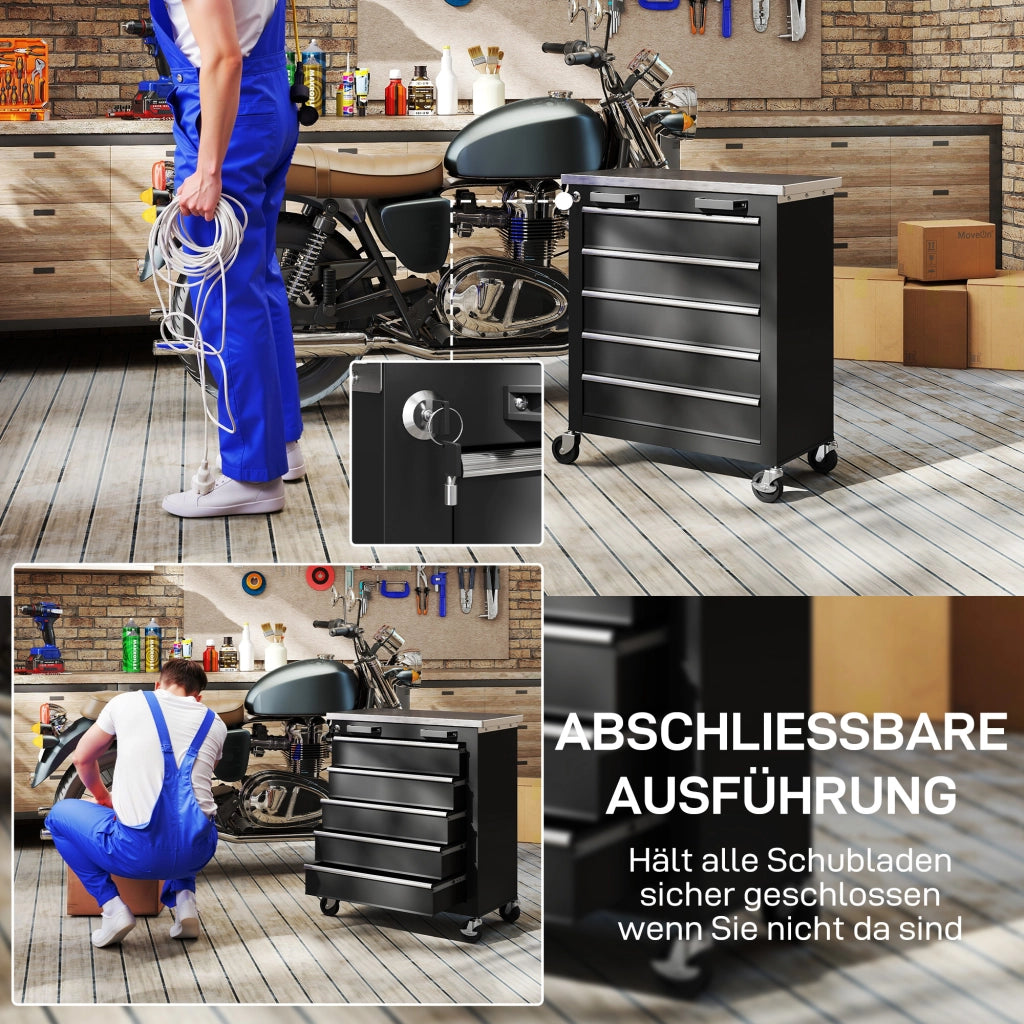 Mobiletto per attrezzi con 5 cassetti ¨C zephmum ¨C Grigio scuro e Nero