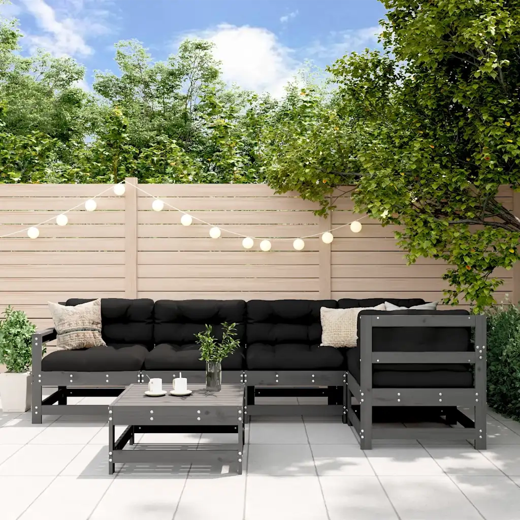 Set Salotto da Giardino 6 pz | Set di Mobili da Esterno Grigio in Legno Massello di Pino