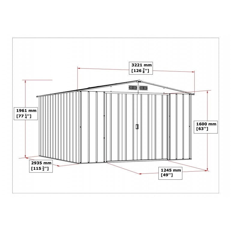 Casa in metallo grigio 10x10 Ezooza 3023 x 3221 x 1961 mm soluzione di stoccaggio premium con sistema di ventilazione