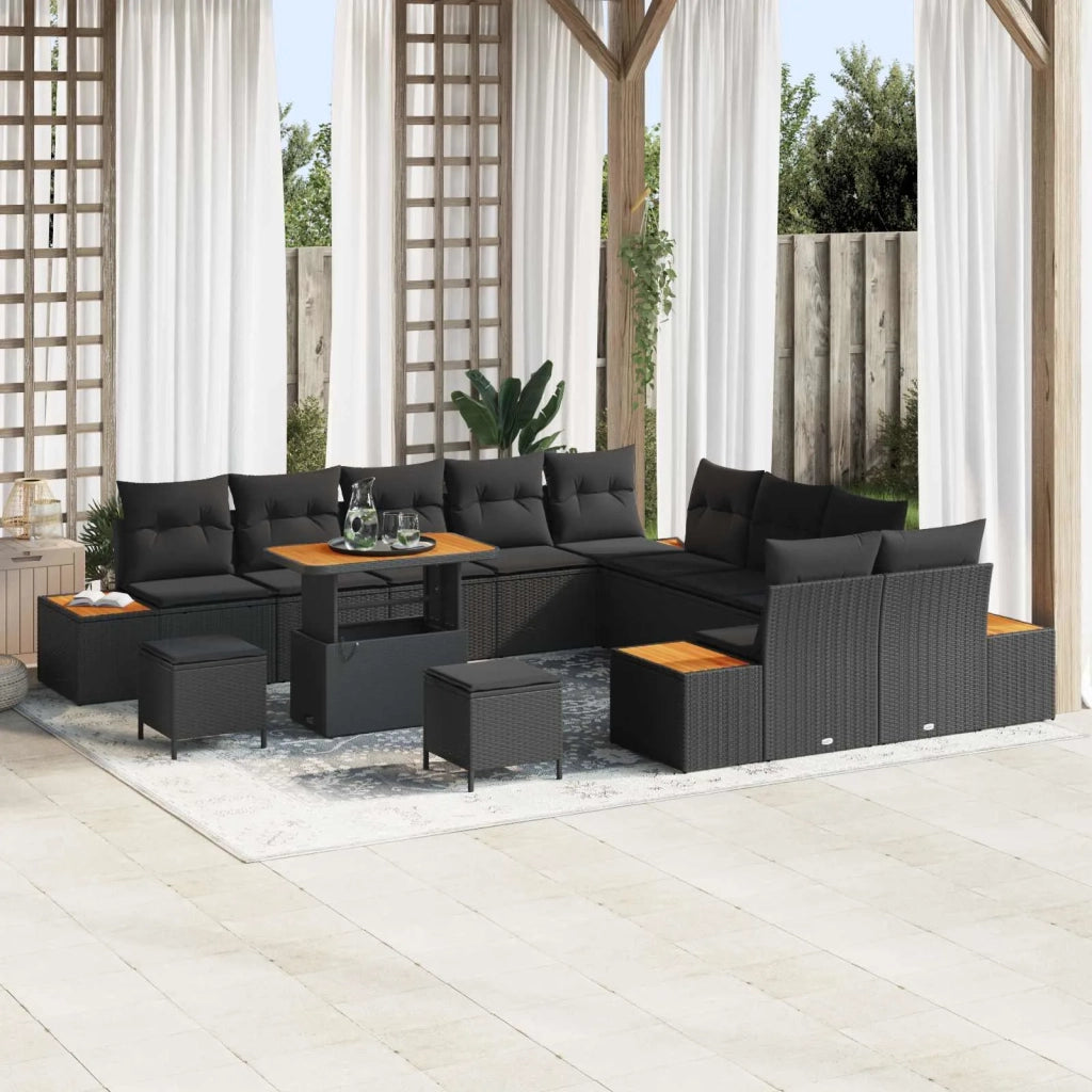 Set Divano da Giardino con cuscino 13 pcs Nero Poly Rattan 3364924