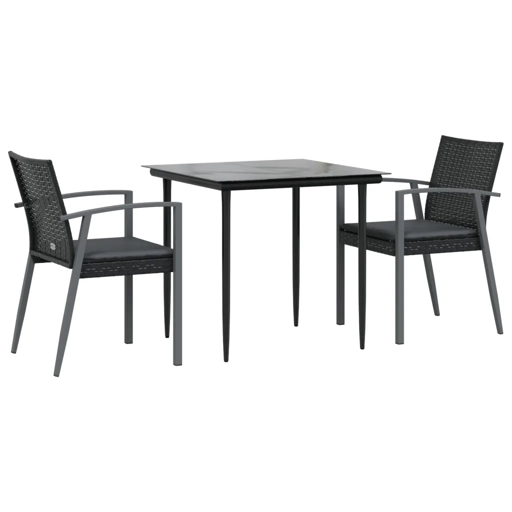 Set Pranzo da Giardino 3pz con Cuscini in Polyrattan e Acciaio