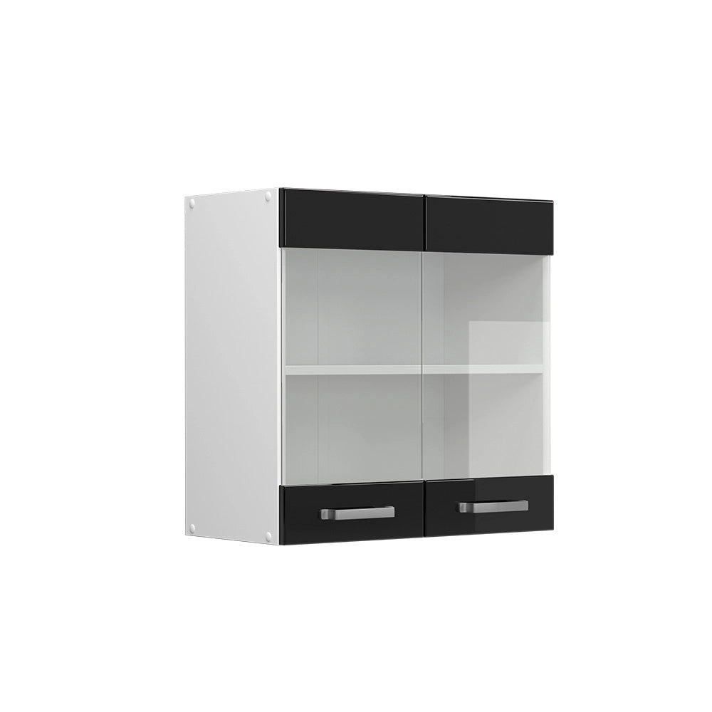 Mobile da cucina in vetro R-Line Nero lucido/Bianco 60 cm Vicco