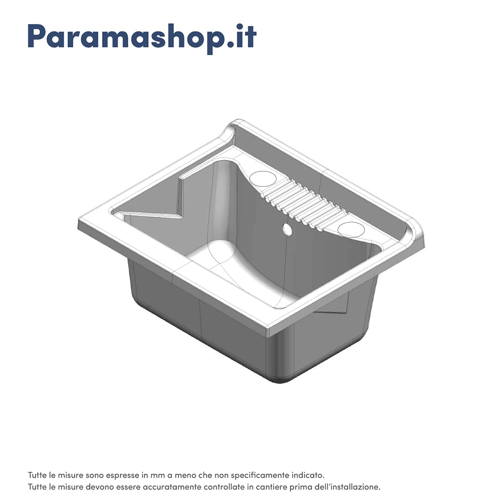 Mobile lavatoio per interni 60x45 cm bianco -vasca e asse in PP, sifone e troppopieno | Pratika