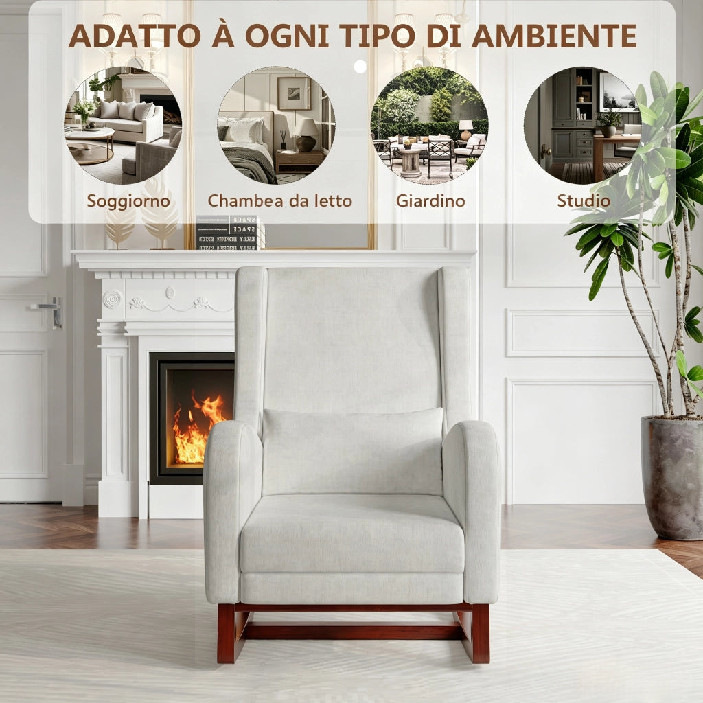 Poltrona relax a dondolo 67x64x99 cm con poggiapiedi; sedia a dondolo da interno per allattamento struttura in legno e velluto opaco; grigio