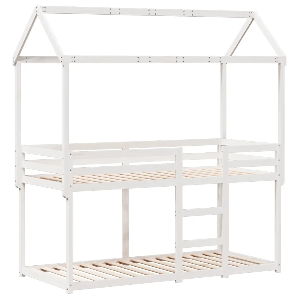 Letto a Castello con Tetto Bianco 90x200 cm in Legno di Pino