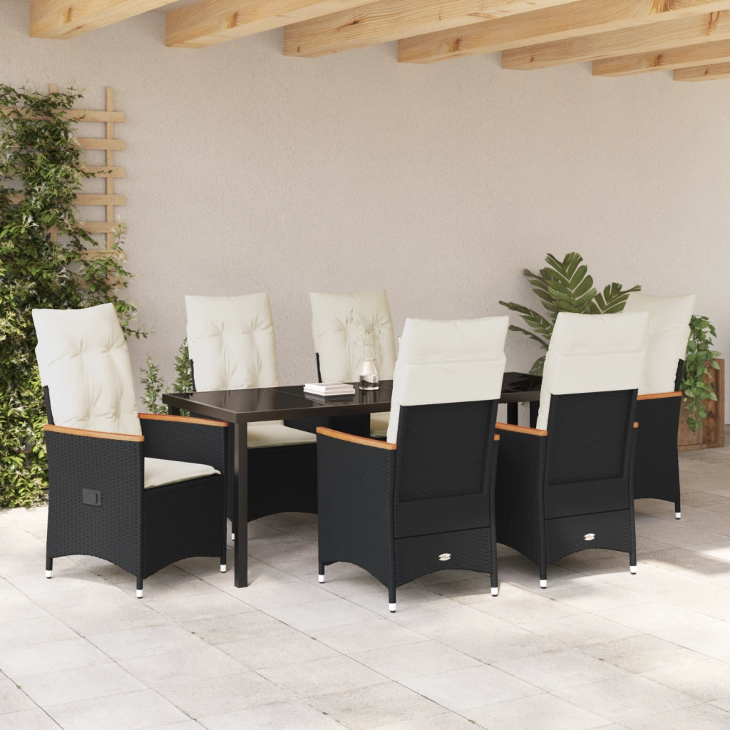 Set da Pranzo da Giardino 7 Pezzi con Cuscini Rattan Polimerico Nero