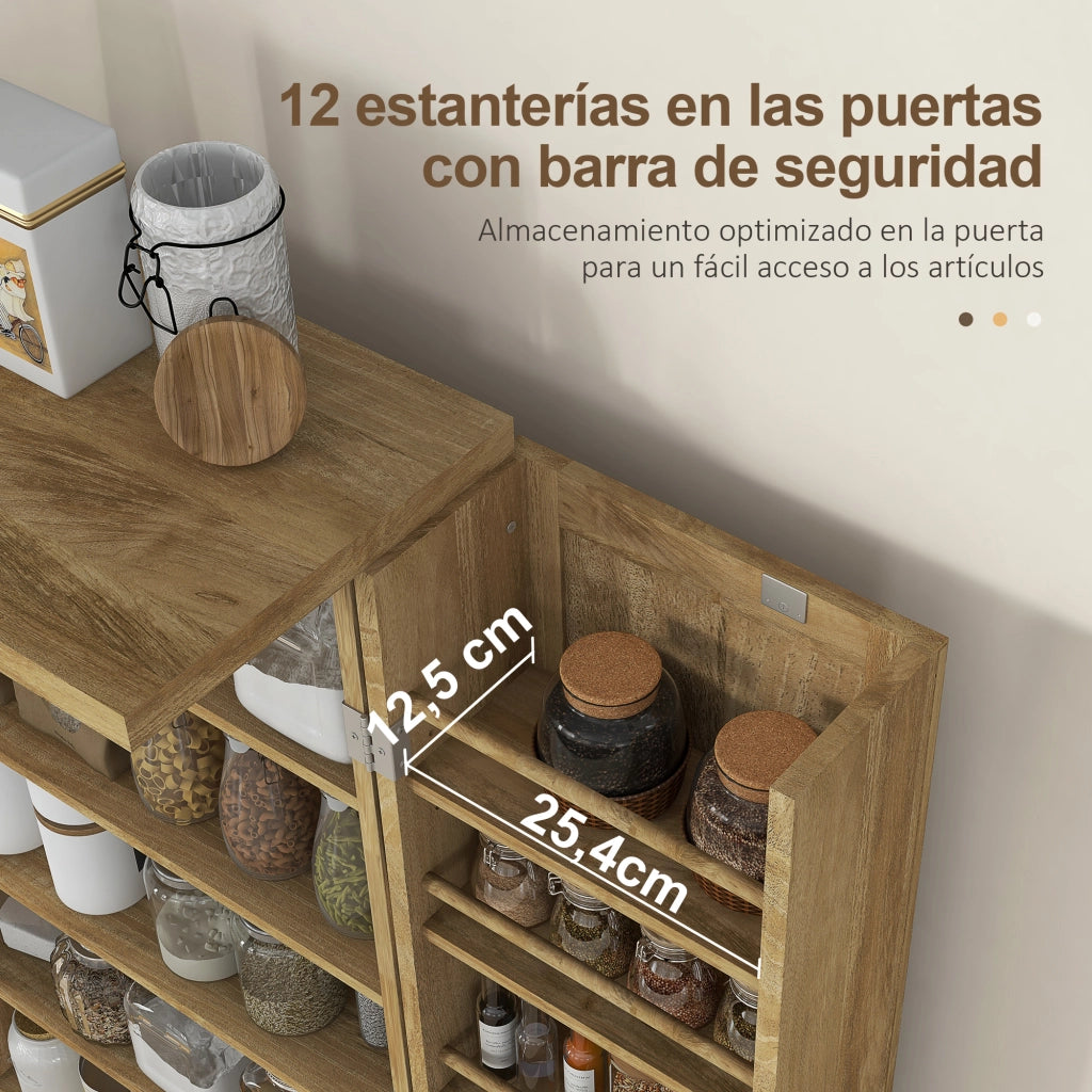 Armadio Cucina con Ante in Rattan e Ripiani Regolabili ¨C Zephmum ¨C 60x30x104cm Naturale