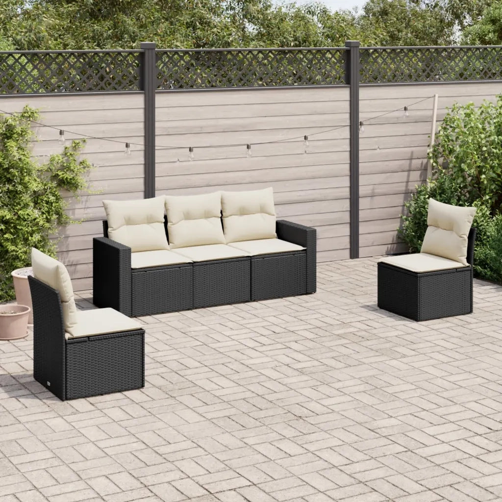 Salotto da Giardino-Set Divani da Giardino 5 pz con Cuscini in Polyrattan Nero 813401