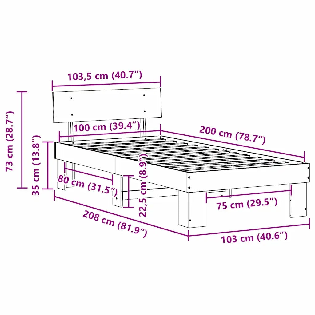 Struttura del letto Bianco 100 x 200 cm Pino massello 872582