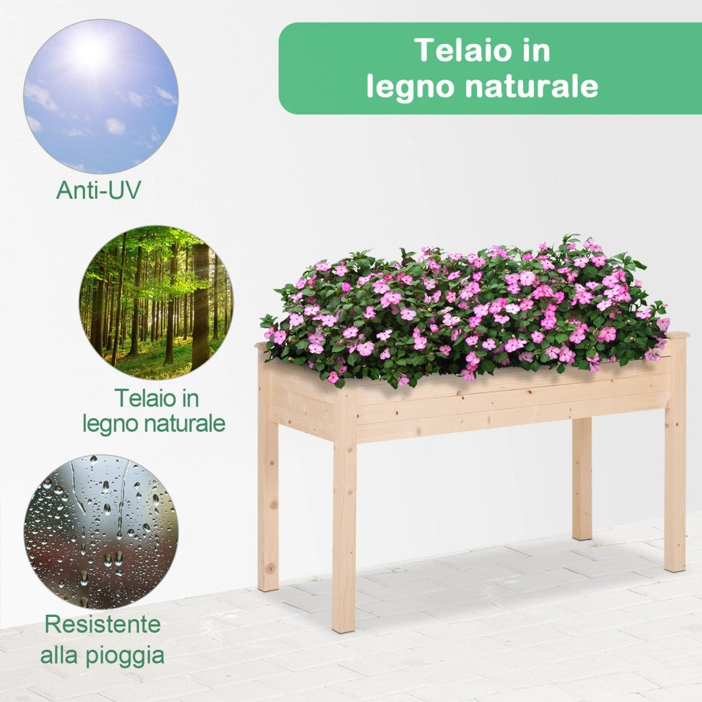 Orto Urbano Pensile in Legno con Fodera in Tessuto 122.5x56.5x76 cm