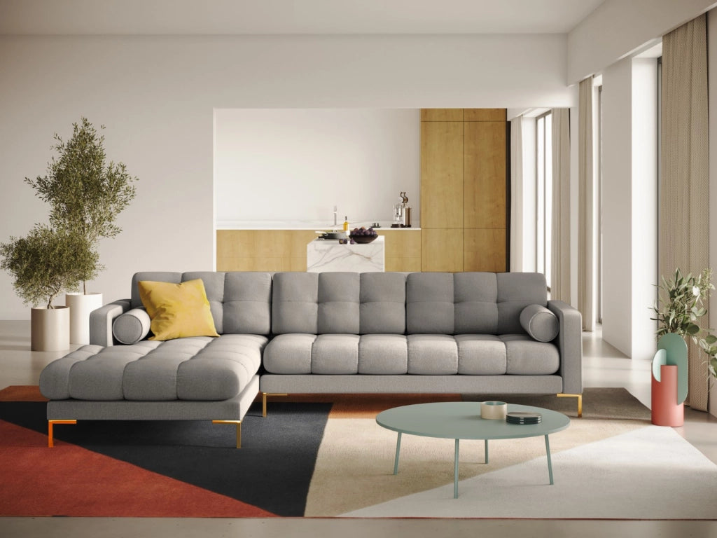 Cosmopolitan Design - Divano angolare sinistro "Bali" 5 posti in tessuto strutturato grigio chiaro 