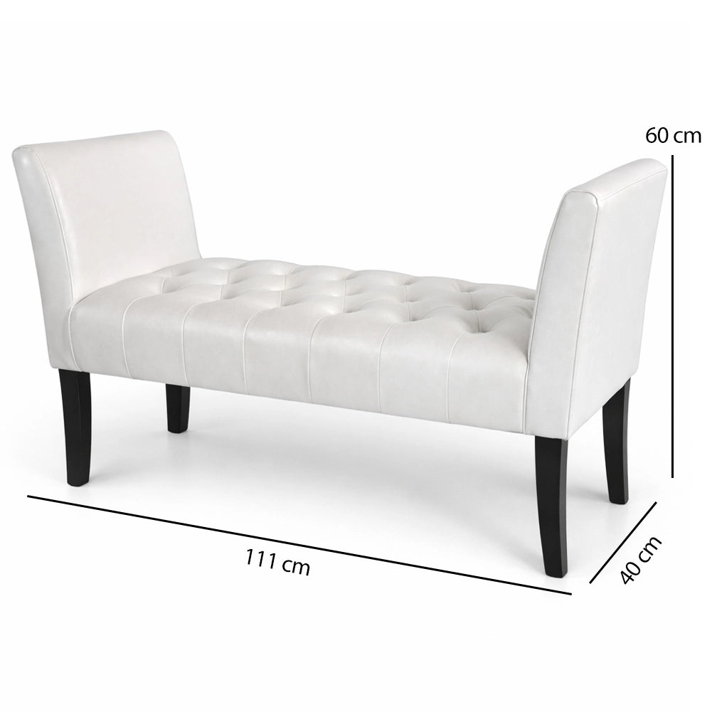 Panca Bianco con Piedi in Legno e Rivestimento Ecopelle Camera da Letto Ingresso