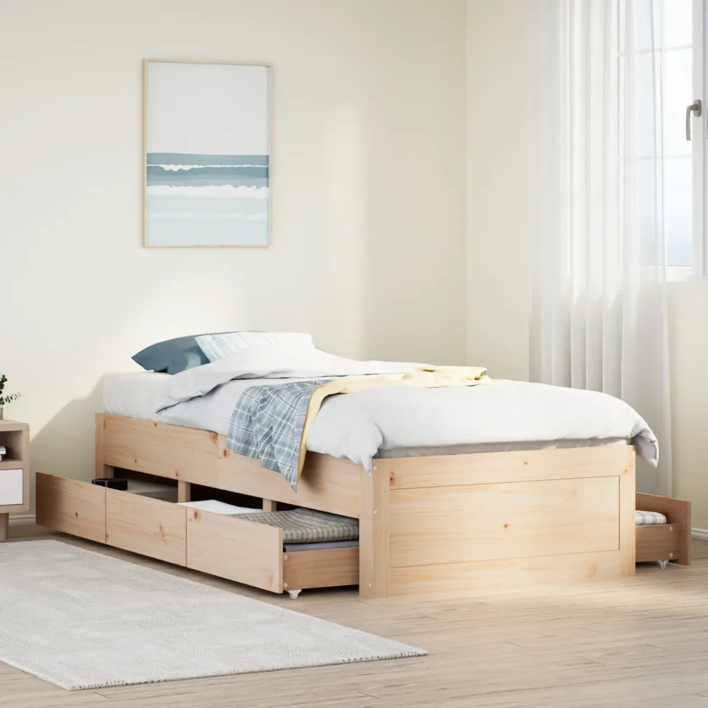 vidaXL Giroletto senza Materasso con Cassetti 75x190 cm Massello Pino