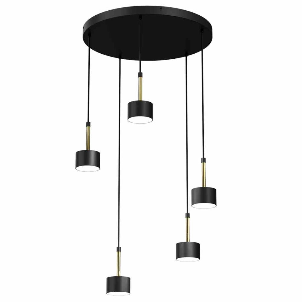 Lampadario sospeso Milagro Arena nero/ottone Ø44 5 luci