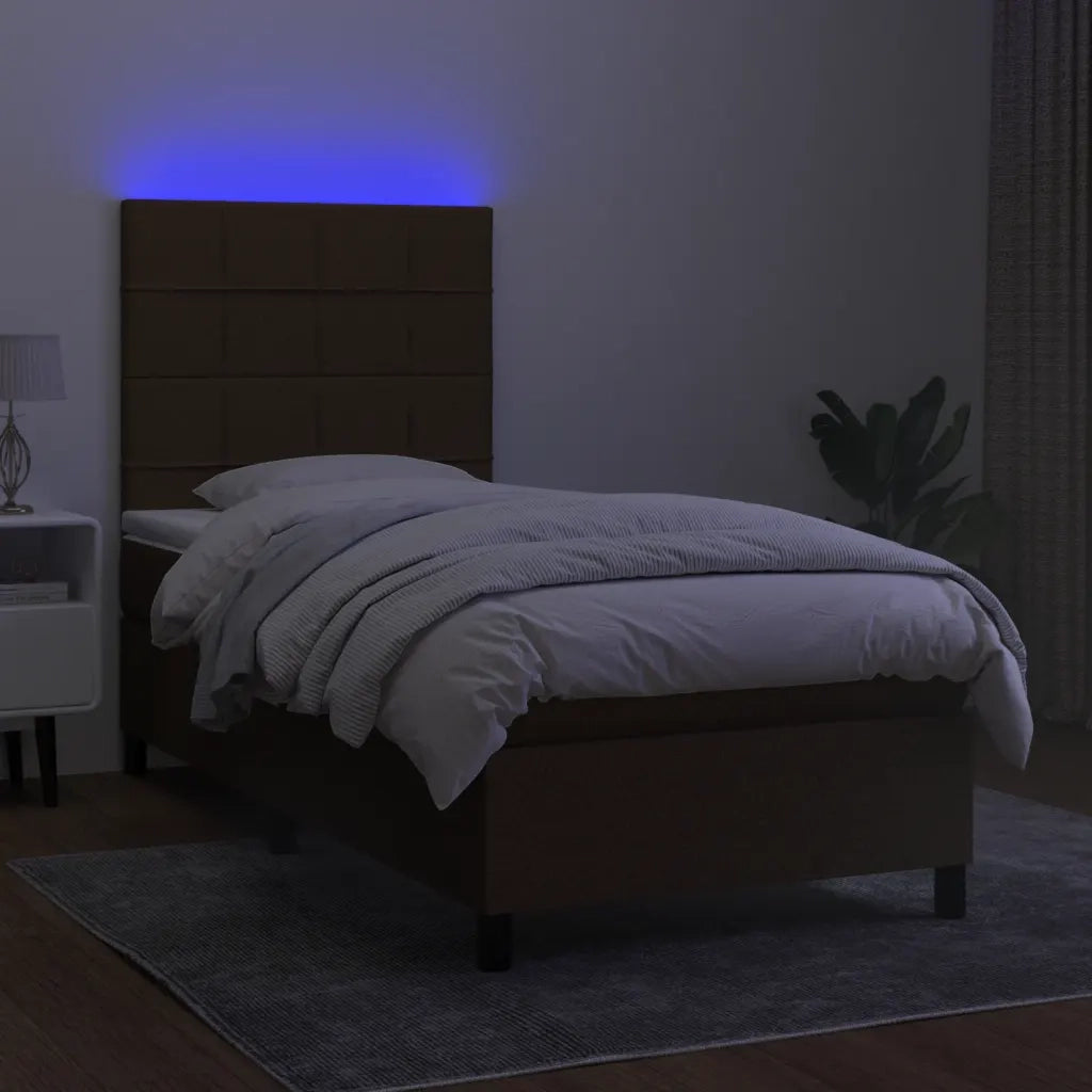 Letto a Molle Materasso e LED Marrone Scuro 90x190cm in Tessuto cod mxl 34624