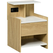 Comodino con USB, presa, cassetto e ripiani ¨C zephmum ¨C 40x40x60 cm, naturale
