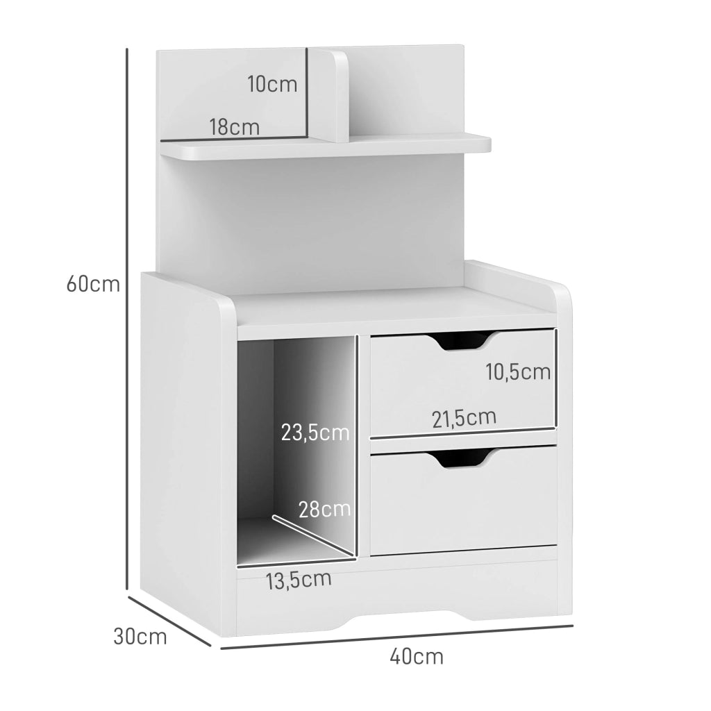Tavolino con 2 cassetti e scaffale aperto ¨C Zephmum ¨C Bianco 40x30x60 cm