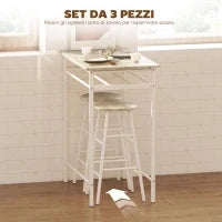 Set Bancone Bar e 2 Sgabelli Alti in Legno Stile Nordico con Mensola e Poggiapiedi, Bianco