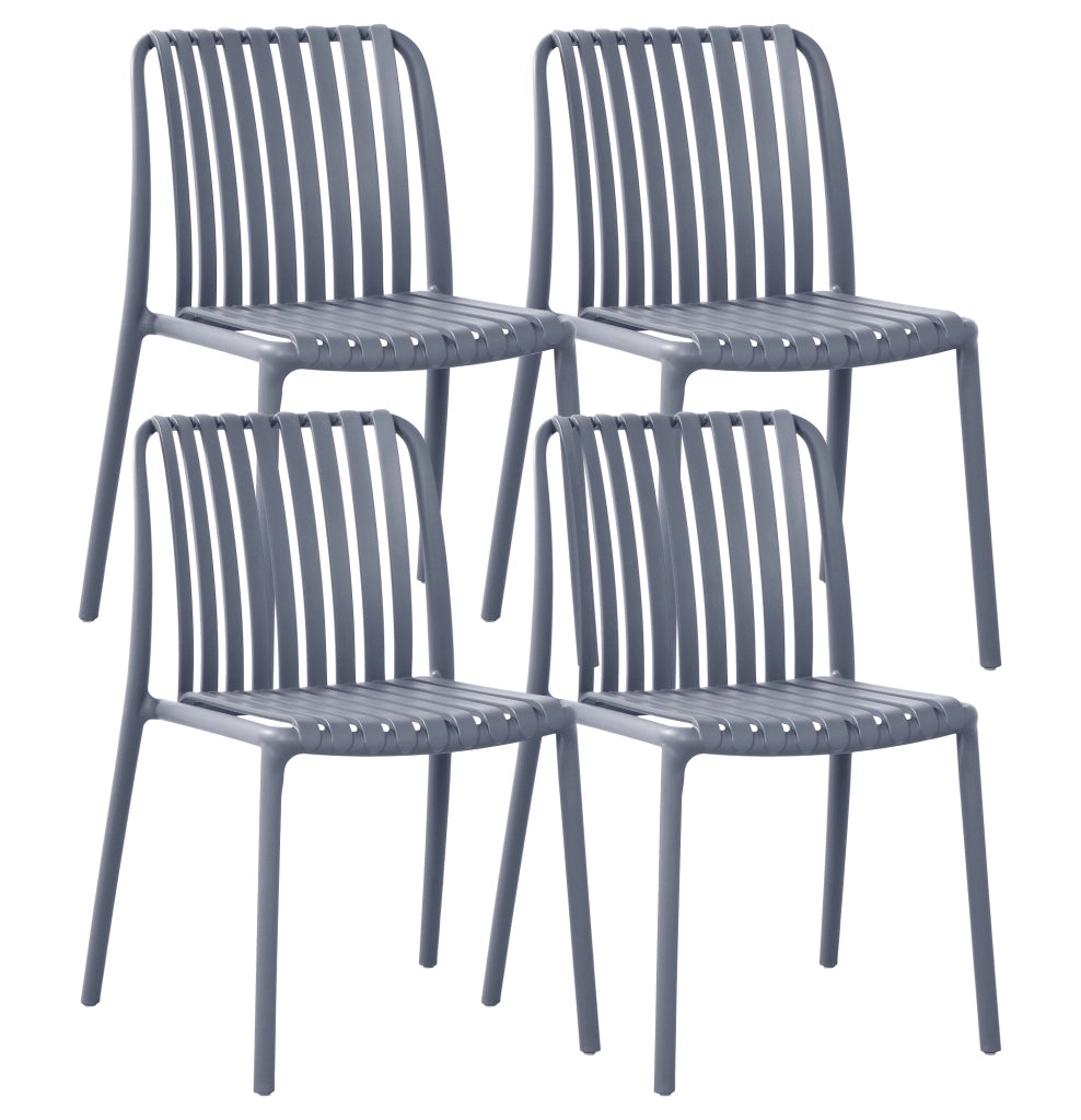 Set 4 Sedie In Polipropilene e Fibra Di Vetro Sedia Cucina Trattamento Uv Antiscolorimento Giardino Interno Esterno Moderne Robuste Resistenti Seduta Terrazzo Soggiorno Bar Ristorante Impilabili Maya-Grigio