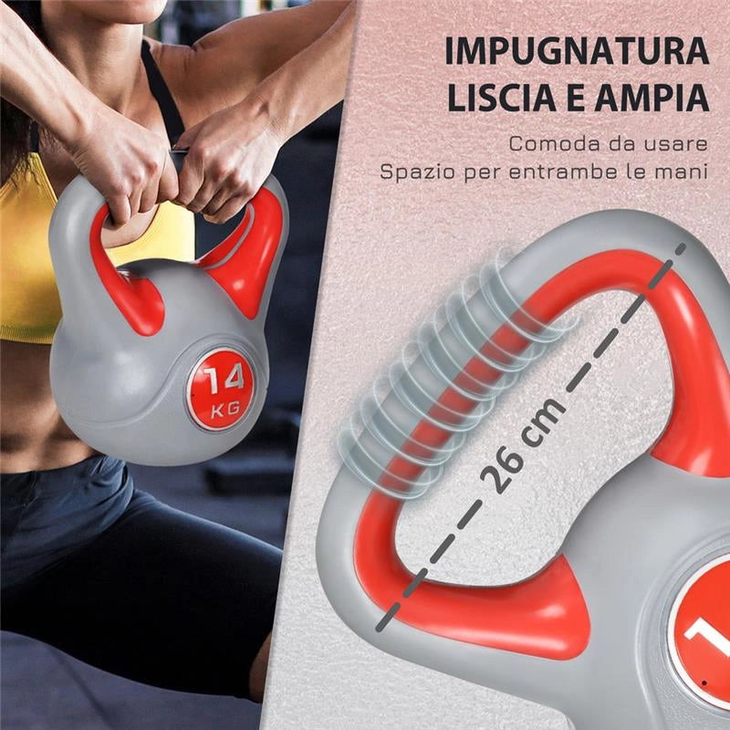KETTLEBELL 14 KG IN PU E SABBIA CON BASE PIATTA 26 X 18 X 32 CM ROSSO