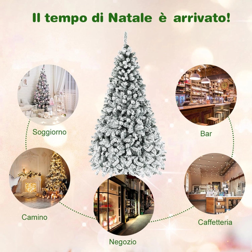 Albero di Natale Innevato 225 cm, Albero di Natale con 450 Luci a LED Bianco Caldo, 1010 Rami Folti e Base Metallica, Ideale per Casa, Ufficio e Negozio (225 CM)