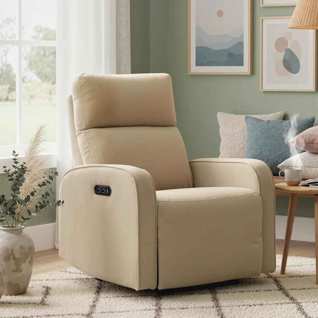 Poltrona Reclinabile Elettrica Massaggiante in Tessuto con Poggiapiedi ¨C Zephmum ¨C Beige 80x93x103 cm