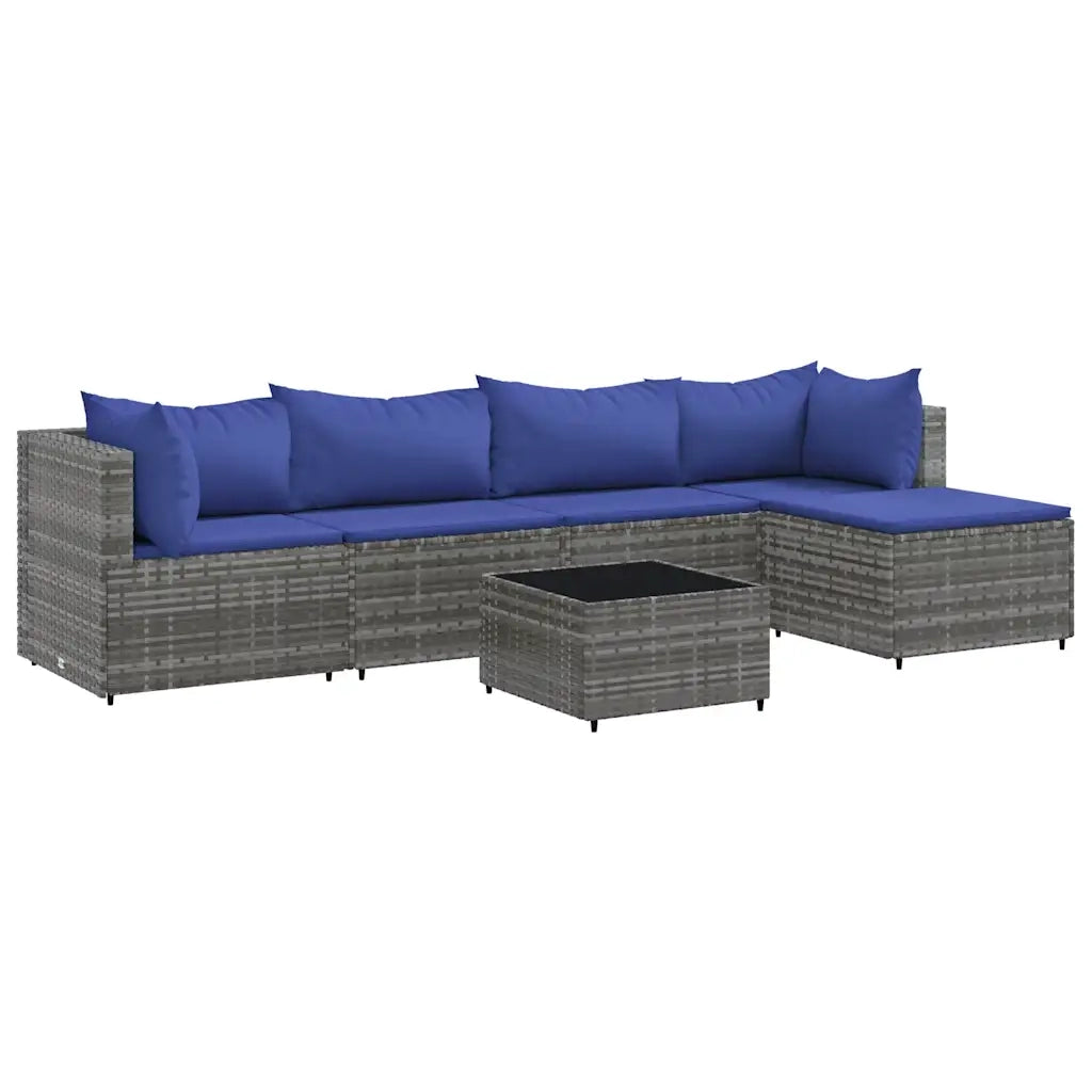Set Divani da Giardino 6 pz con Cuscini in Polyrattan Grigio