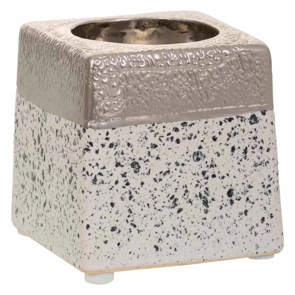 Portacandele in ceramica argento 7x7x7h