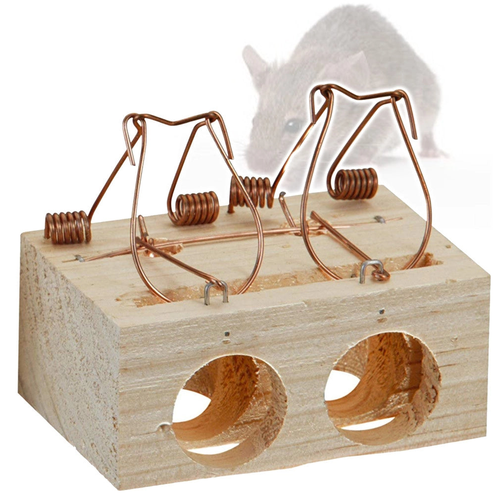 Trade Shop - Trappola Per Topi Tradizionale Classica In Legno A 2 Fori Roditori Pest Control -