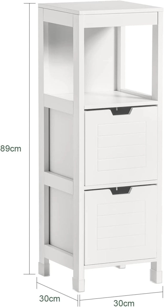 Mobile Bagno Cassettiera – Mobiletto Stretto con 2 Cestini – Armadietto Salvaspazio per Piccoli Bagni e WC, Mobiletto Bagno in Legno, Bianco, 30x89x30 cm, FRG127-W