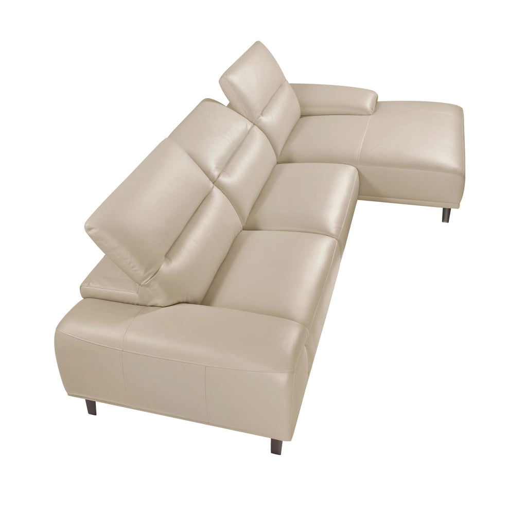Divano chaise longue destro in pelle grigio tortora