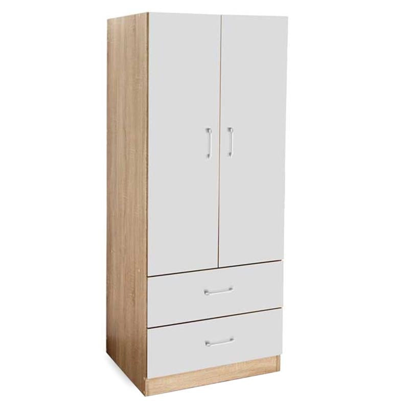 ARMADIO GUARDAROBA IN LEGNO CON 2 ANTE E CASSETTI BICOLOR 80 X 52 X 190 CM