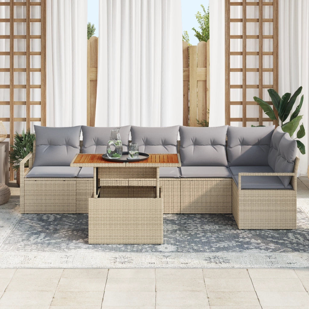 Set Divani Giardino  7 pezzi con cuscini Beige Rattan Sintetico Acacia