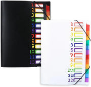 Pacchetto di 2 cartelle per documenti A4, cartella A4 pieghevole, organizzatore di cartelle, cartella pieghevole portatile con 12 contenitori, cartella per ufficio con cinturino elastico, impermeabile, per materiali scolastici e di ufficio (bianco e nero)