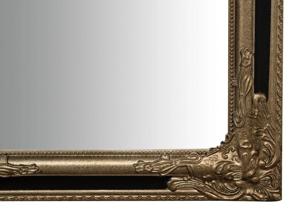 Biscottini Specchio Specchiera Impero da parete e appendere verticale/orizzontale L50xPR4xH140 cm finitura argento e nero anticato