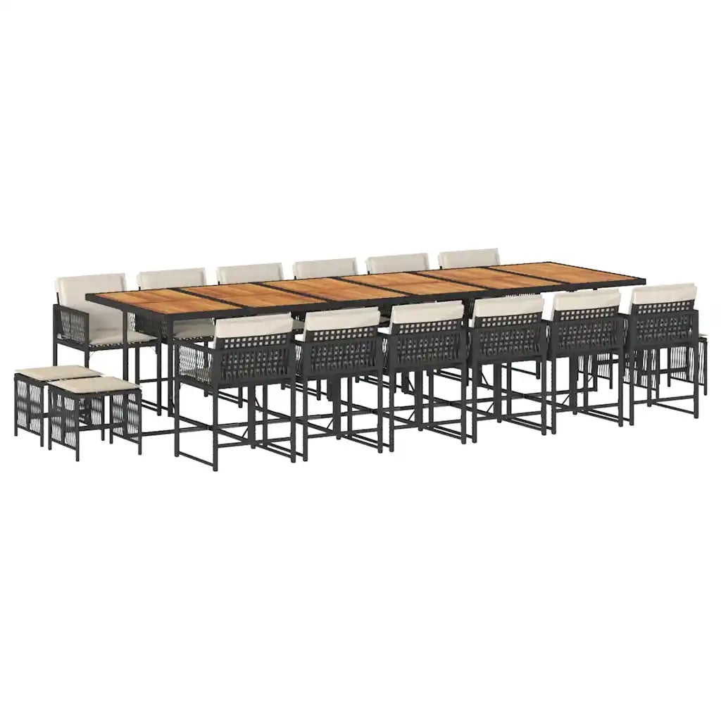 Set da Pranzo da Giardino 17 pz con Cuscini Nero in Polyrattan 3211551