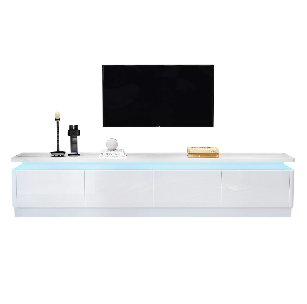 Mobile TV bianco lucido 180x34x40 cm con 4 cassetti e LED Bluetooth