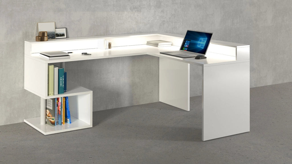Scrivania Angolare a Giorno 180x160x60x92,5h cm Esse Bianco Lucido