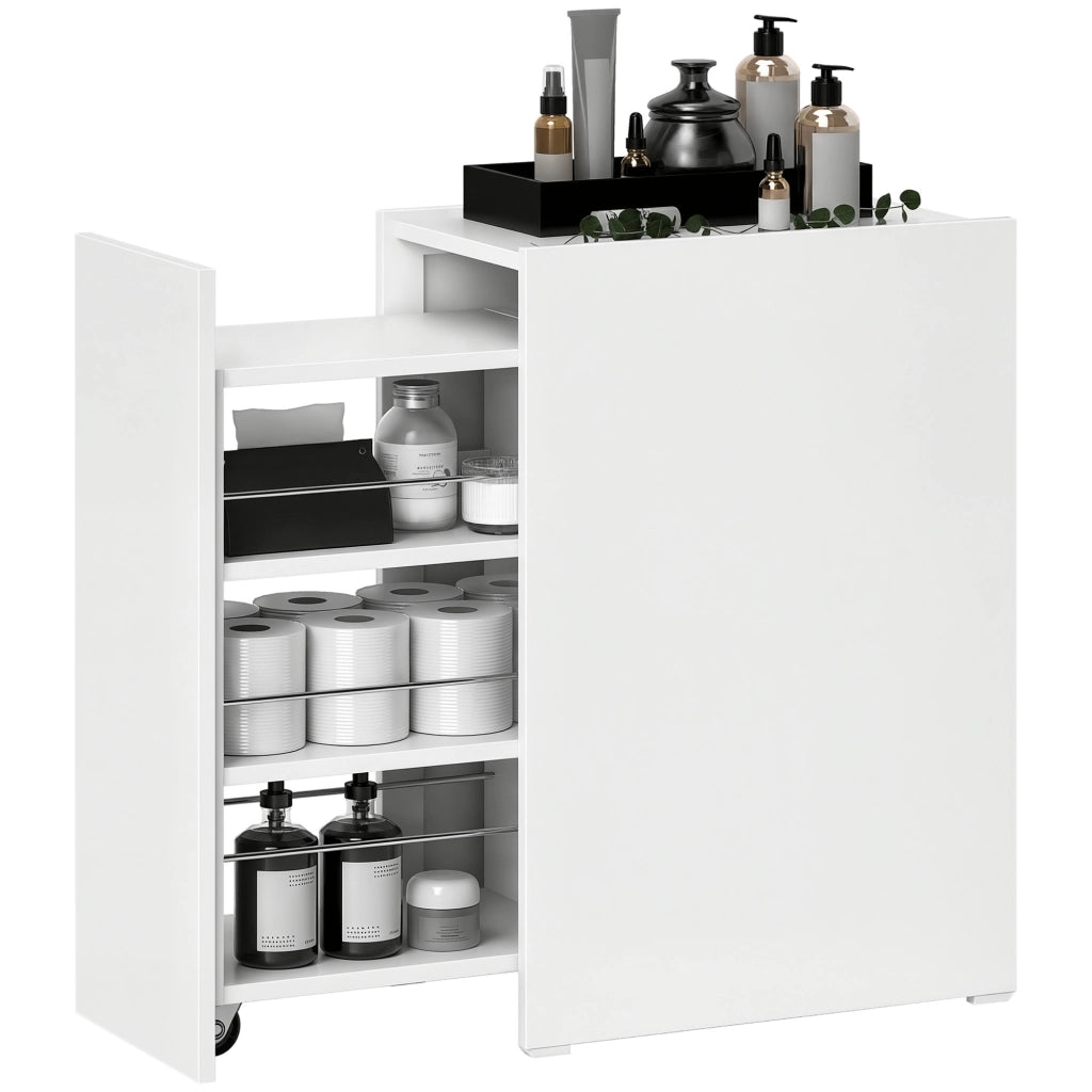 Mobiletto Bagno Stretto con Cassetto e Ruote ¨C Zephmum ¨C Bianco 47x30x66,5 cm