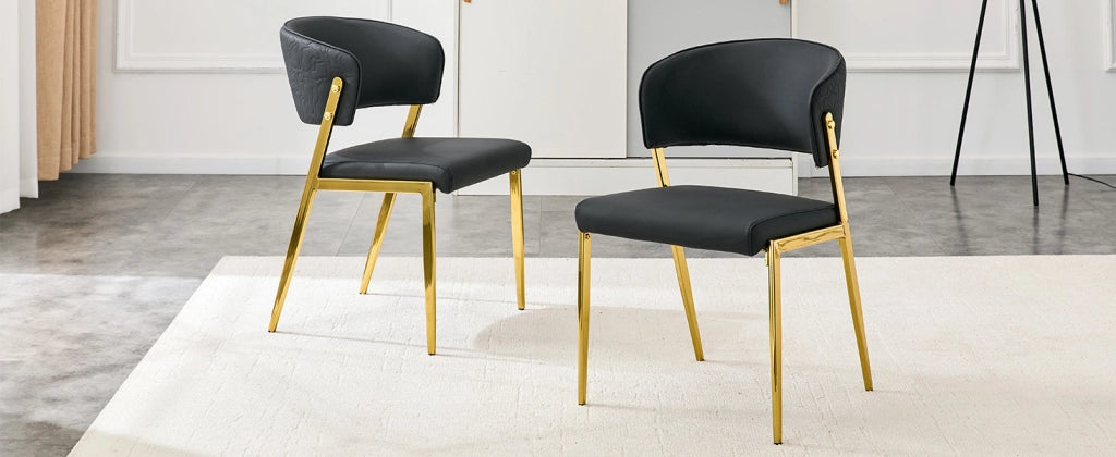 SEDIA da pranzo moderna con schienale curvo in PU nero, Set da 2 pezzi