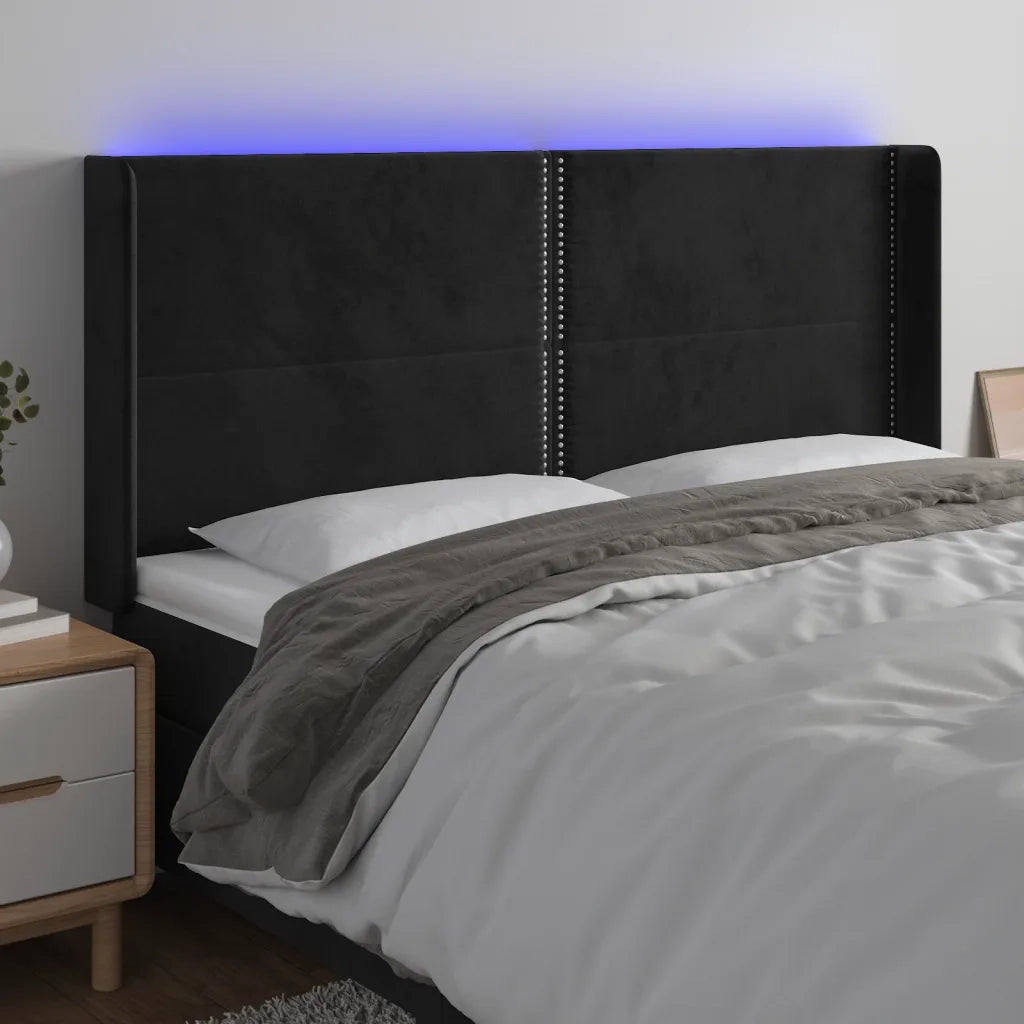 Testiera | Testata a LED Nera 203x16x118/128 cm in Velluto