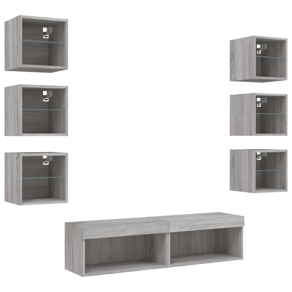 Mobili TV a Muro con LED 8pz Grigio Sonoma Legno Multistrato
