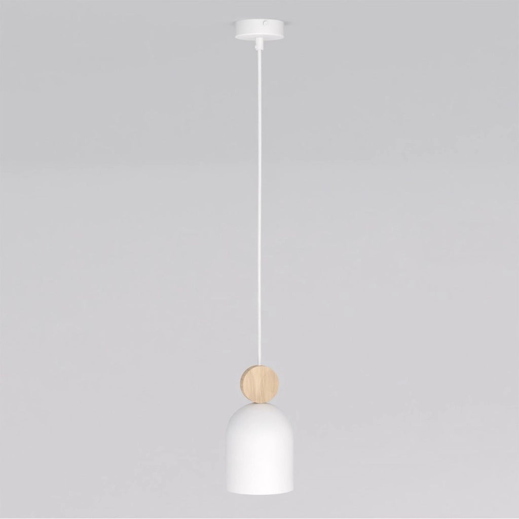 Lampada a sospensione Mesi in acciaio bianco opaco e legno