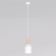 Lampada a sospensione Mesi in acciaio bianco opaco e legno